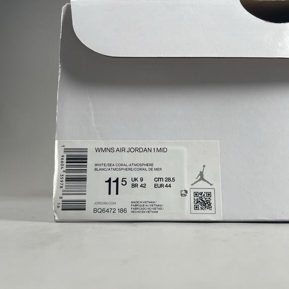 Womens 11.5 Mens 10 Nike Air Jordan 1 Mid Pink White Basketball Shoes BQ6472-186 - Picture 10 of 10